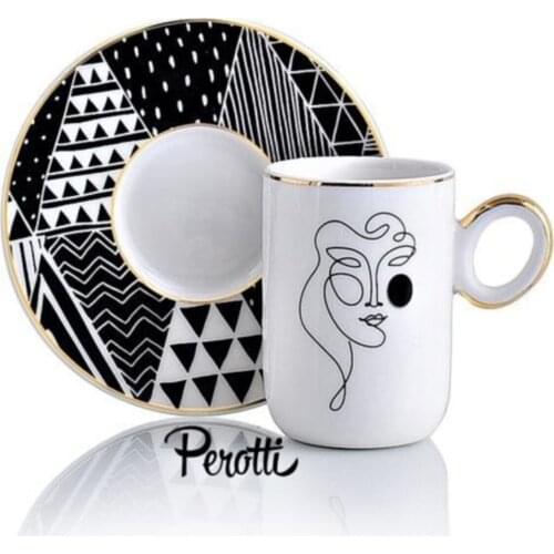 Fine Porcelain Pop Art Gold Handle Luxury Coffee Cup Set of 6 Tea Set Saucer Nordic Teacup Stylish Green Espresso Coffee Mug
