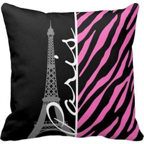 Paris; Pink & Black Zebra Print Throw Pillow Case Personalized 18x18 Inch Square Cotton Throw Pillow Case Decor Cushion Covers