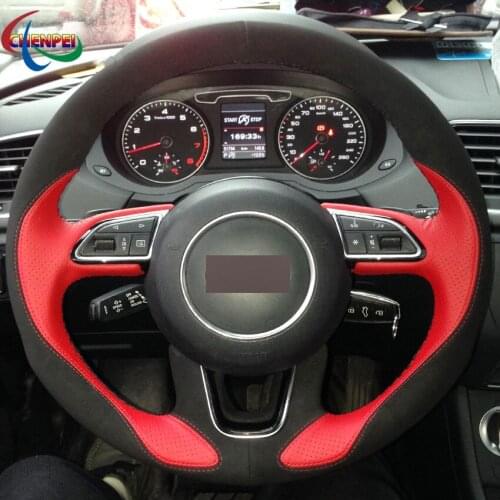 DIY Red Leather Black Suede Car Steering Wheel Cover For Audi Q3 2013-2018 Q5 2013-2017 Q7 2012-2015 Car Accessories