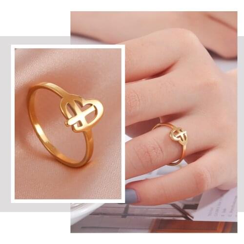 Teamer Love Heart Cross Ring Women Stainless Steel Rings Christian Jesus Jewelry Accessories Gifts for Engagement Party 2021
