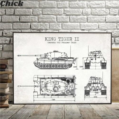 WW2 Tank Patent Vintage Posters And Prints German Tank King Tiger 2 Blueprint Art Canvas Painting Boys Gifts Wall Art Decor