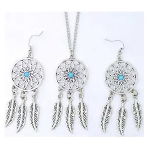 Vintage Silver Dream Catcher Mandala Lotus Feather crystal Skull Hope Braclets Necklace Earrings Jewelry Sets For Women Gift