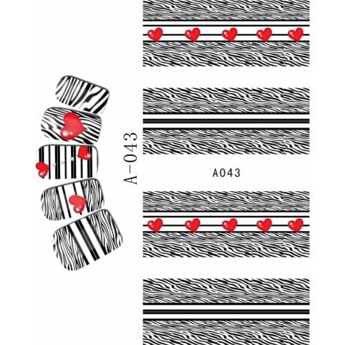 WATER DECAL NAIL STICKER BLACK WHITE ZEBRA SKIN LACE FLOWER STRING ROLL CHESS BOARD A043-048