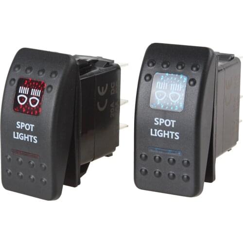 12V 20A Waterproof Blue LED Light Carling Style Spot Light Rocker Switch LED indicator light For Cars Vehicle Motorcycles Boat