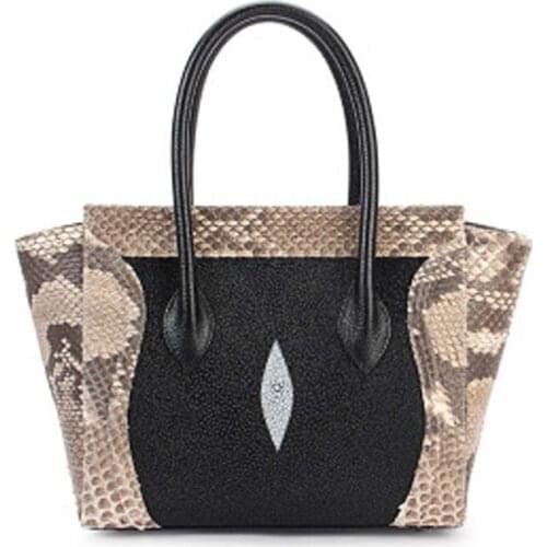 Yuanhui Pearl fish skin Female bag Python skin Joining together Big bag large capacity women handbag One shoulder bag