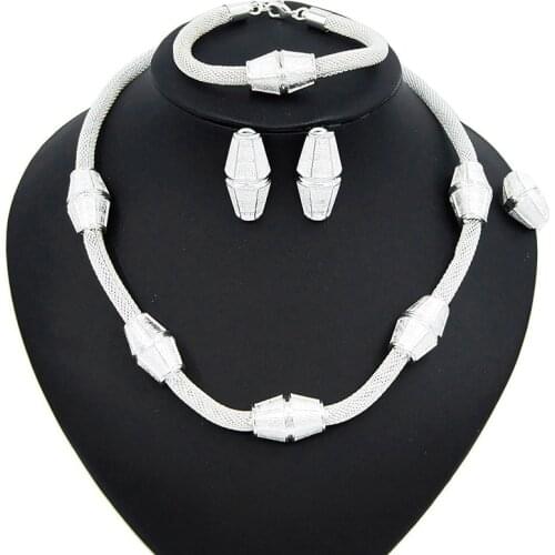 Yulaili Charm Silver Color Choker Necklace Stud Earrings Bracelet Ring For Women Wedding Jewelry Sets Party Jewelery Wholesale