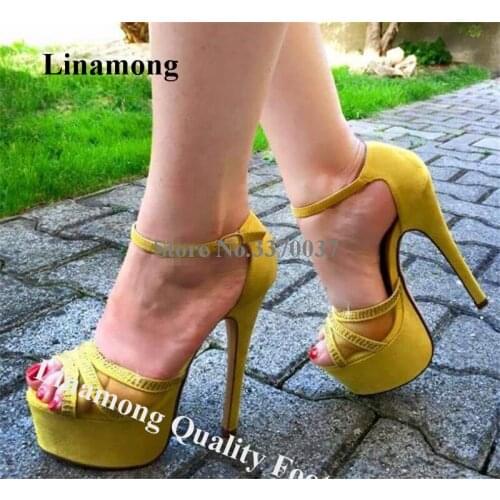 Linamong Women Elegant Open Toe High Platform Stiletto Heel Sandals Rhinestone Straps High Heel Sandals Dress Heels Shoes