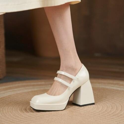 2021 New Arrival Fashion Party Wedding Shoes High Quality Women Pumps Elegant High Heels Square Toe Ladies Genuine Leather