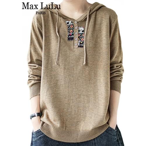 Max LuLu 2021 Hooded Pullovers Women Loose Japan Style Buttons Knitted Sweater Vintage Female New Autumn Fashion Retro Jumpers