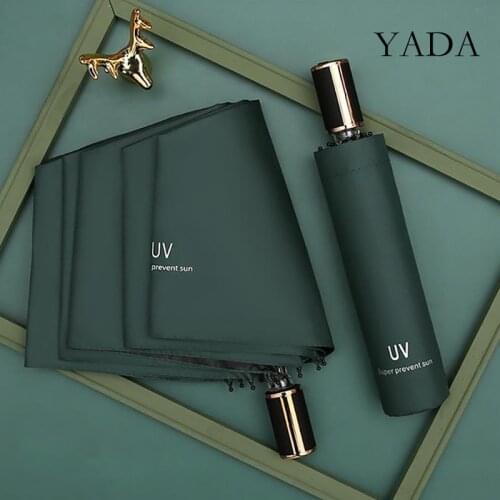 YADA 2021 INS Business Pure Black Coating Umbrella Folding Rainy Reverse Umbrellas For Women Men UV letter Umbrella YD200145