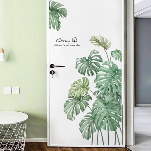 1 PC Large Green Live Palm Leaves Wall Sticker Plant Art Decal Vinyl Mural Stickers For Kids Room Living Room 60*90cm