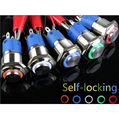 1pcs 16mm High Round Waterproof Self-locking Stainless Steel Metal Push Button Switch LED Light Shine Car Horn Auto