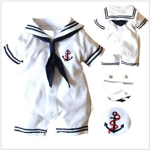 100% cotton High quality new autumn -summer baby boy girl clothing newborn romper sport suit ,navy style gentleman baby clothes