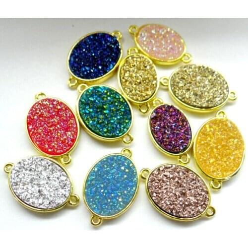 12*21mm Natural stone crystal quartz Golden rim oval Connector Bracelet pendant for DIY Jewelry Making Necklace Accessories10pcs