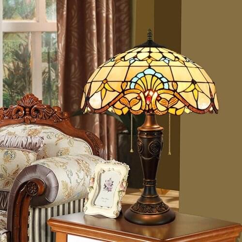 16 inch european retro baroque hotel bar decorative table lamp Tiffany stained glass bar dining room bedroom bedside desk lamp