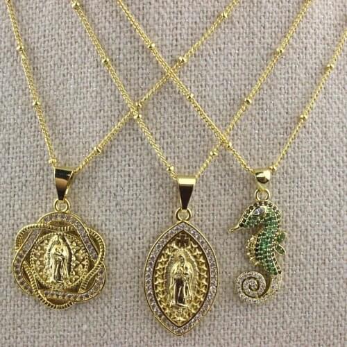 19inch 10pcs/lot New design colorful cz necklace,religin/seahorse shape cubic zircon component,popular necklace cheap wholesale