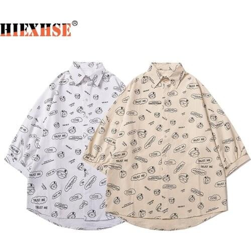 2021 Summer New Cartoon Printing Shirts Men Streetwear Hip Hop Hawaiian Holiday Casual Shirts 100% Cotton Plus Size Shirt Unisex