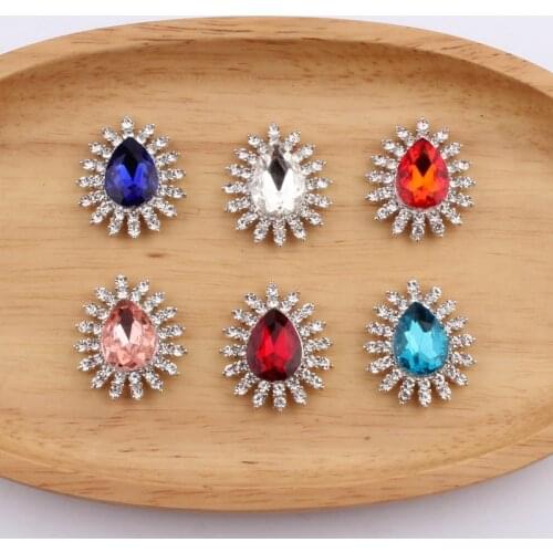 30pcs/lot Vintage Chic Shiny Silver Crystal Button For Wedding Invitation 27*32MM Rhinestone Buttons Hair Accessories Craft