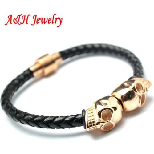 316L Stainless Steel Leather Bracelet New Fashion Men and Women Jewelry 6mm Diameter Magnet Bangles Gift