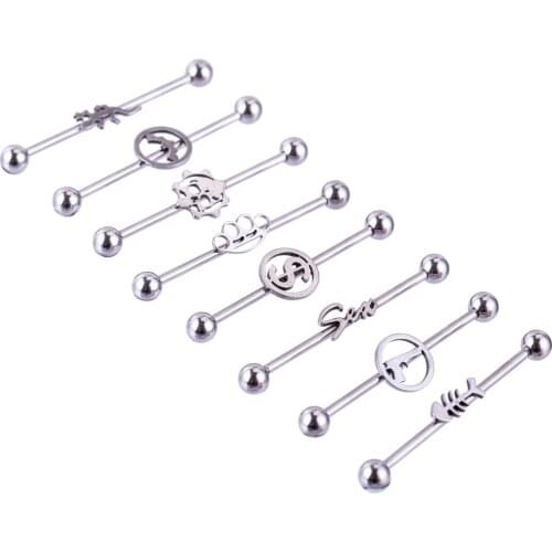 50pcs Free Shippment 14g~1.6mm Ear Scaffold Barbells Industrial Bar Body Jewelry Ear Piercing Mix Logos