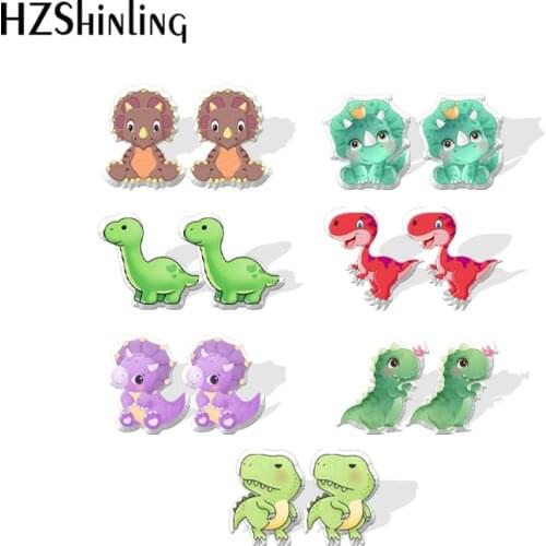Dinosaur Animal Cartoon Acrylic Stud Earrings Pattern Resin Epoxy Ear Jewelry