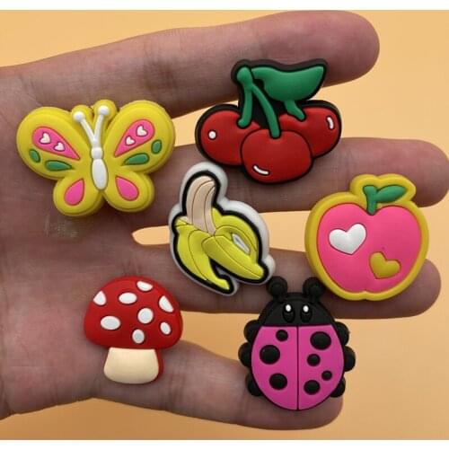 Free Shipping 1 Pcs Slippers Accessory PVC Cute Fruits And Vegetables Cartoon Insects For Jibz Kids X-Mas Party Gifts 13P-8L-4