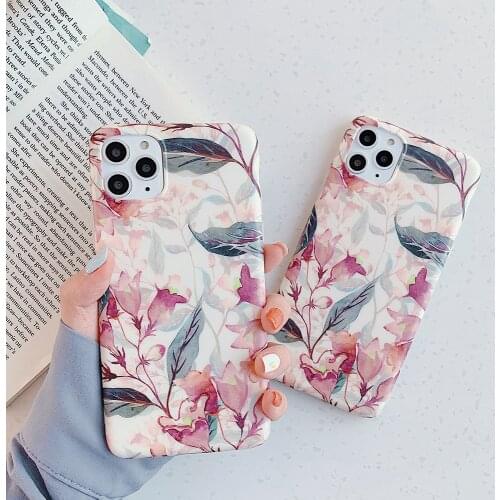 Retro Flowers Phone Case For iPhone 12 11 Pro Max XR XS MAX for iPhone 7 8 Plus X Case Soft TPU Matte Floral Shell Back Cover