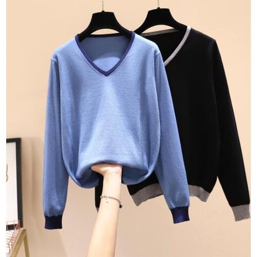 Black Blue Plus Large Size Oversize Korean Style Fashion Pullovers For WomenS Ladies Sweater 2021 Clothes Tops Blouse Female