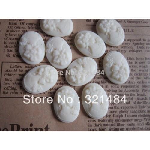 Ivory 18x25mm vintage resin flat back beads lady cameo oval cabochon for bezel blank jewelry making FLC031