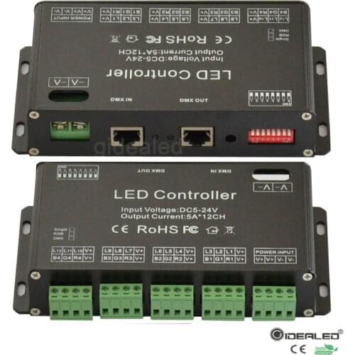 RGB DMX 512 decoder 12 Channel and dmx dimmer driver 60A input DC12-24V