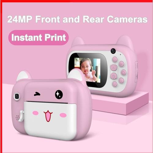 A7 Kids Camera 1080P Digital Instant Camera Photo Printer with 24Mp Dual Cameras 2.4 inch Display Screen 3 Rolls Paper w/TF Card