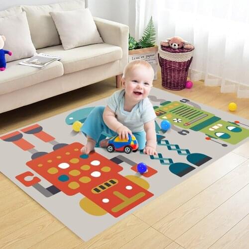 Childrens Flannel Rug Red Blue Green Robot Baby Play Support Dropshipping High Quality Rectangular Childrens Cartoon Carpet
