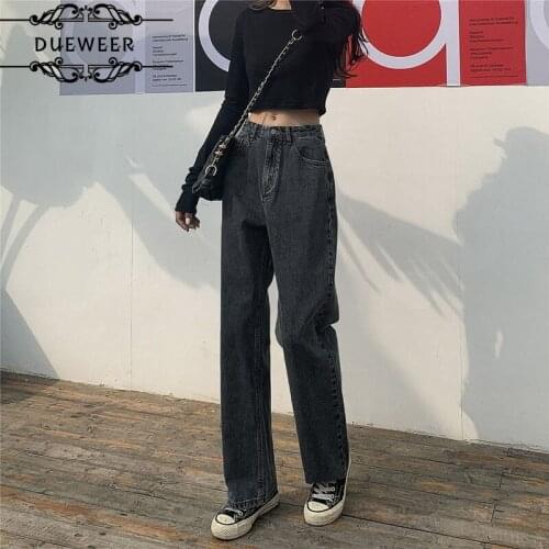 Dueweer Jeans Women Straight Trousers Vintage High Waist Simple All-match Ulzzang Streetwear Loose Casual Slouchy Pants