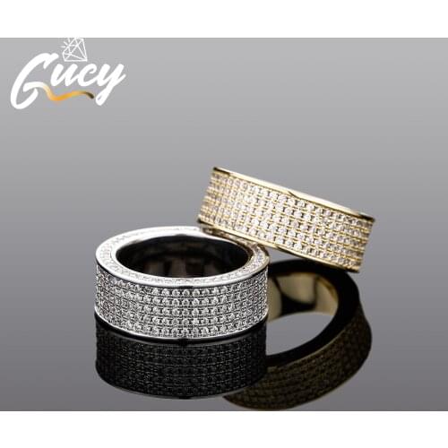 GUCY Fashion Micro Paved Iced Out Cubic Zirconia Ring Men Women Gold Color 5 Row Hip Hop Rapper Ring Jewelry