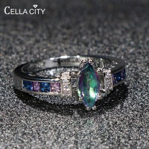Cellacity Trendy Silver 925 Ring for Women Olive shape Topaz Fine Jewelry Amethyst 10*5mm Gemstones Purple Anniversary Gifts