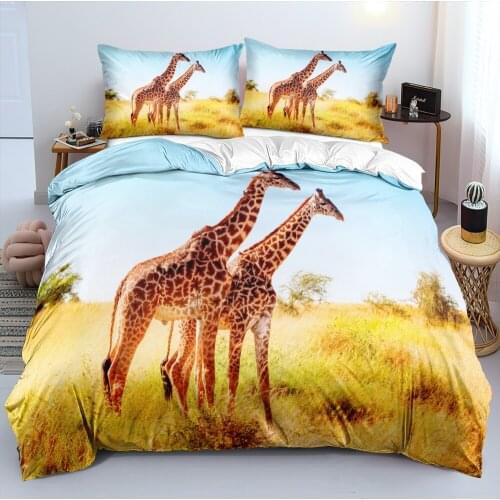 3D Beddings Sets Quilt Covers White Pillow Cottoms Set Duvet Cover Full King Queen Double Size Giraffe Custom Design Bed Linens