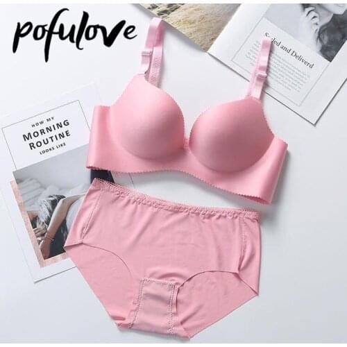 Bra Set Women Bras and Panty Sets Push Up Bralette Wireless Underwear Suit Sexy Lingerie Pink Teen Girl Solid Color Seamless Top