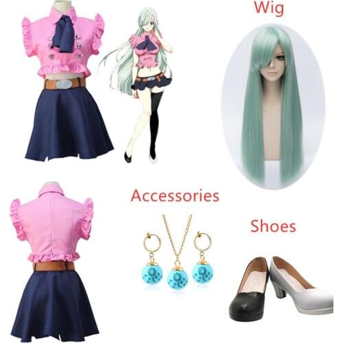 Anime The Seven Deadly Sins Cosplay Costume Elizabeth Liones Role Play Uniform Suits Women Girls Halloween Costumes Wig Earrings