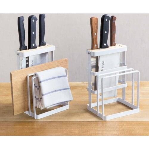 Kitchen Rack Iron Storage Shelf Knife Holder Block Cooker Cutting Board Holder Rag Dish Cloth Towel Rack Kitchen Organizer