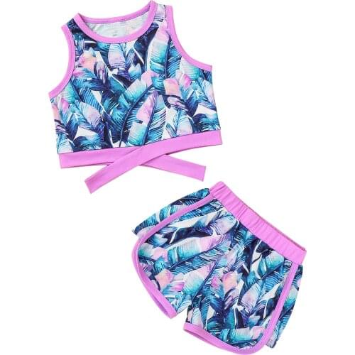Baby Girl Swimsuit, Flower Printed Sling Vest, No-Sleeve Beach Summer High Waist Shirt and Shorts