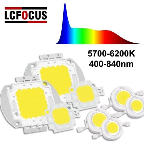 LED COB Chip Full Spectrum 400-840nm 5700K-6200K 1W 3W 5W 10W 20W 30W 50W 100W White Light DIY Lamp Watt Lamp Beads
