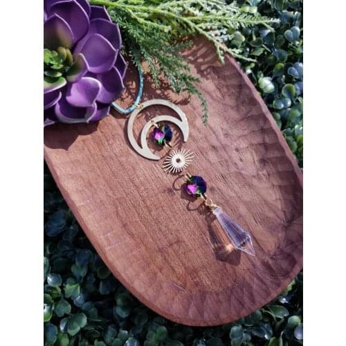 Golden Moon Catcher/Witch Car Charm/Bohemian Catcher/Moon Mirror Charm/Gift for her