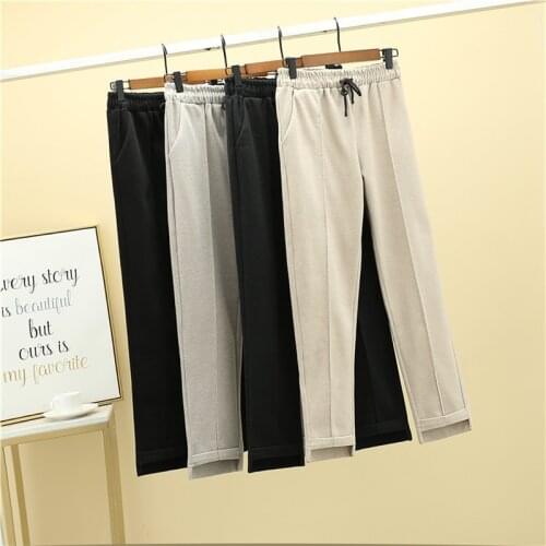 Fashion Women Woolen Pants Autumn Winter Warm Trousers Elastic Waist Casual Female Solid Loose Harem Pants Pantalon Femme W1787