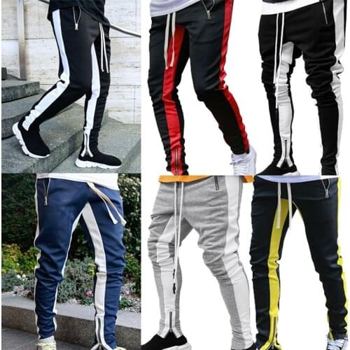 Men Zipper Casual Pants Fitness Sportswear Bottoms Leggings Leg Zipper Double Pocket Zipper Men Jogger Bodybuilding Sports Pants