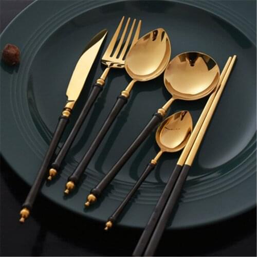 Luxury black gold Cutlery Set Forks steak Knives Spoons Dinnerware Set Tableware Portable Cutlery Sets fork spoon