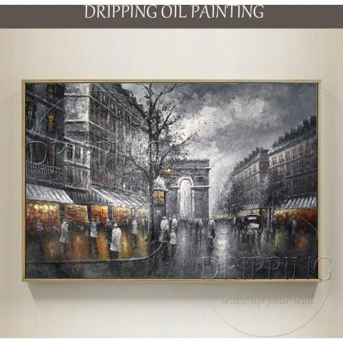 Hand-painted Wall Canvas Art Street Landscape Oil Painting on Canvas Grey France Paris Street Oil Painting for Wall Decor