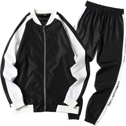 2021 New Men Tracksuit Patchwork Hip Hop Sweatshirt And Pants Two Pieces Track Suit Men Clothing Set