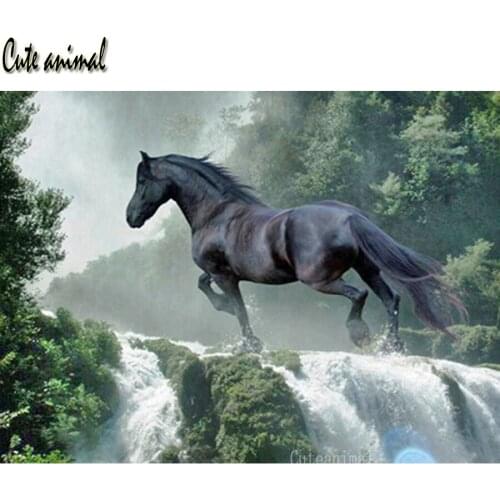 New arrival diamond painting Black horse waterfall the scenery rhinestone embroidery diamond mosaic 5d handmade cross stitch kit