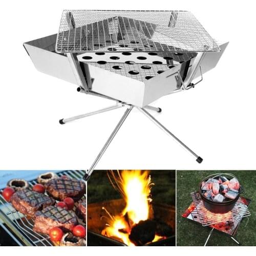 Outdoor barbecue camping household stainless steel folding charcoal incinerato