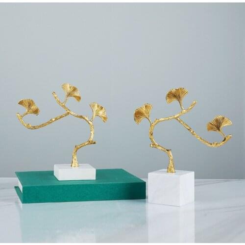 Simplicity Luxury decoration modern light luxury stone crafts carved marble ginkgo ornaments living room interior home decor